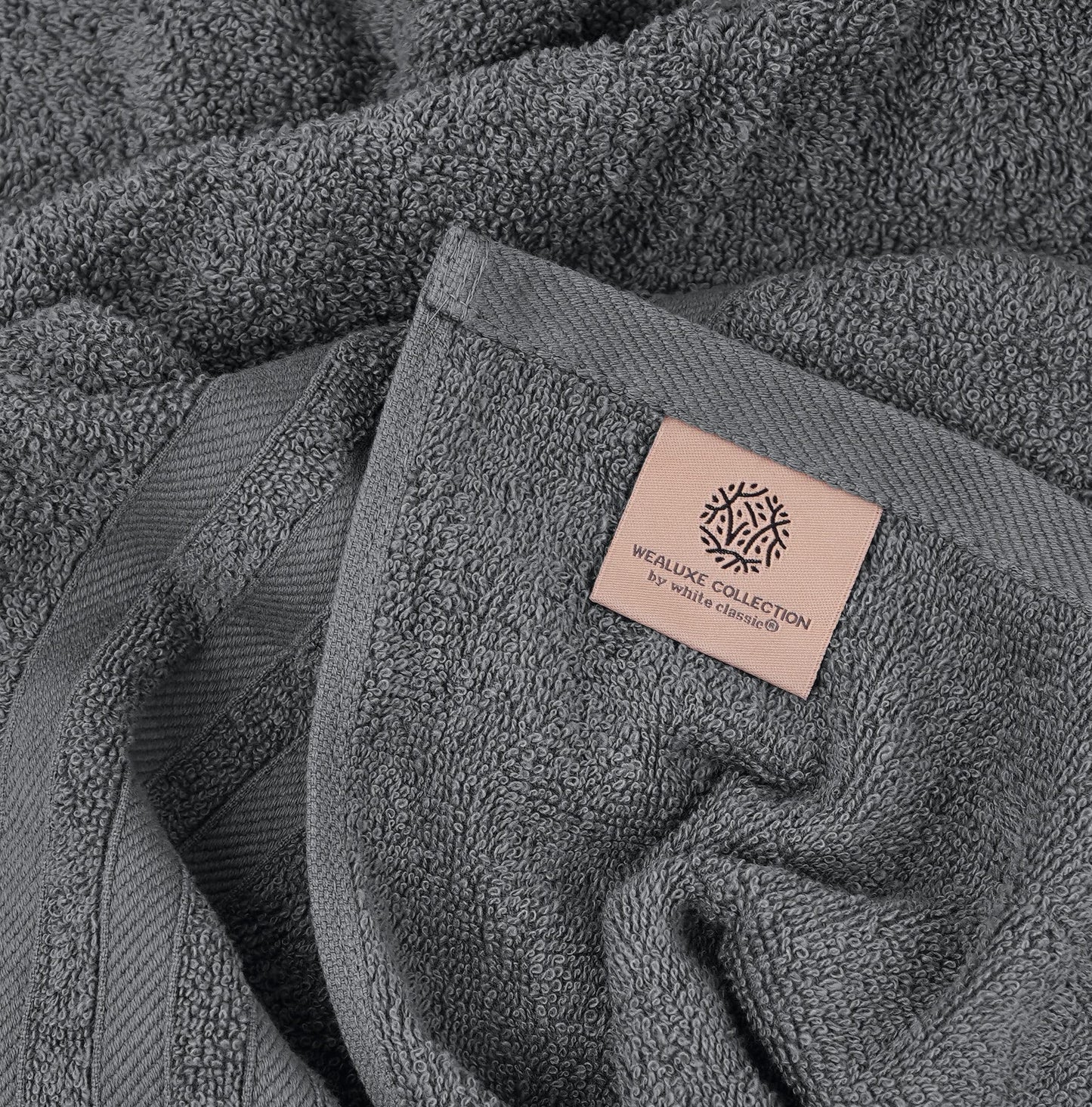12 Piece Bath Towel Set for Bathroom - Wealuxe Collection 2 Bath Towels, 4 Hand Towels, 6 Washcloths 100% Cotton Soft and Plush Highly Absorbent, Soft Towel for Hotel & Spa - Gray