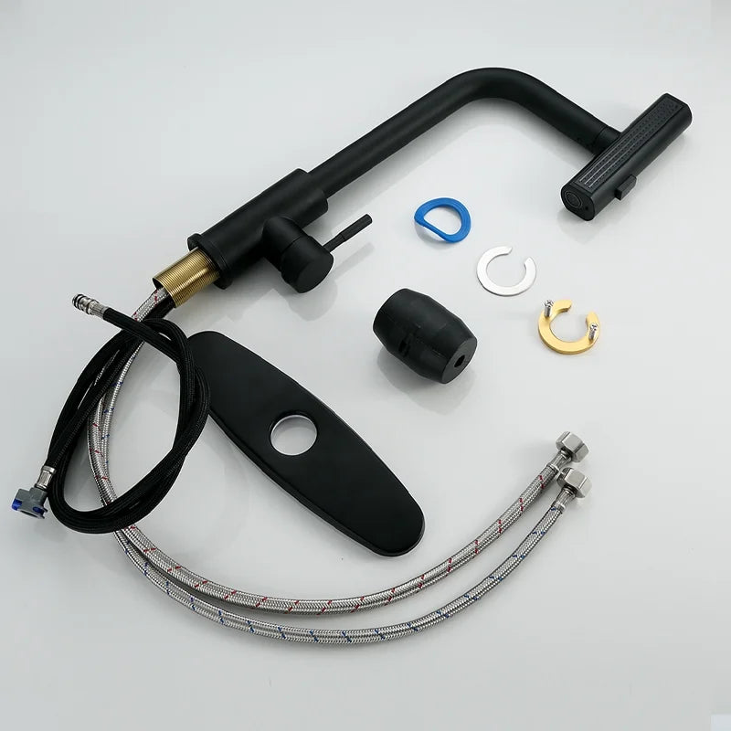 Black Kitchen Faucets with Pull down Sprayer,Waterfall Kitchen Sink Faucet,Commercial Utility Stainless Steel Kitchen Faucets,Single Handle Kitchen Sink Faucet with Pull down Sprayer for 3 Function