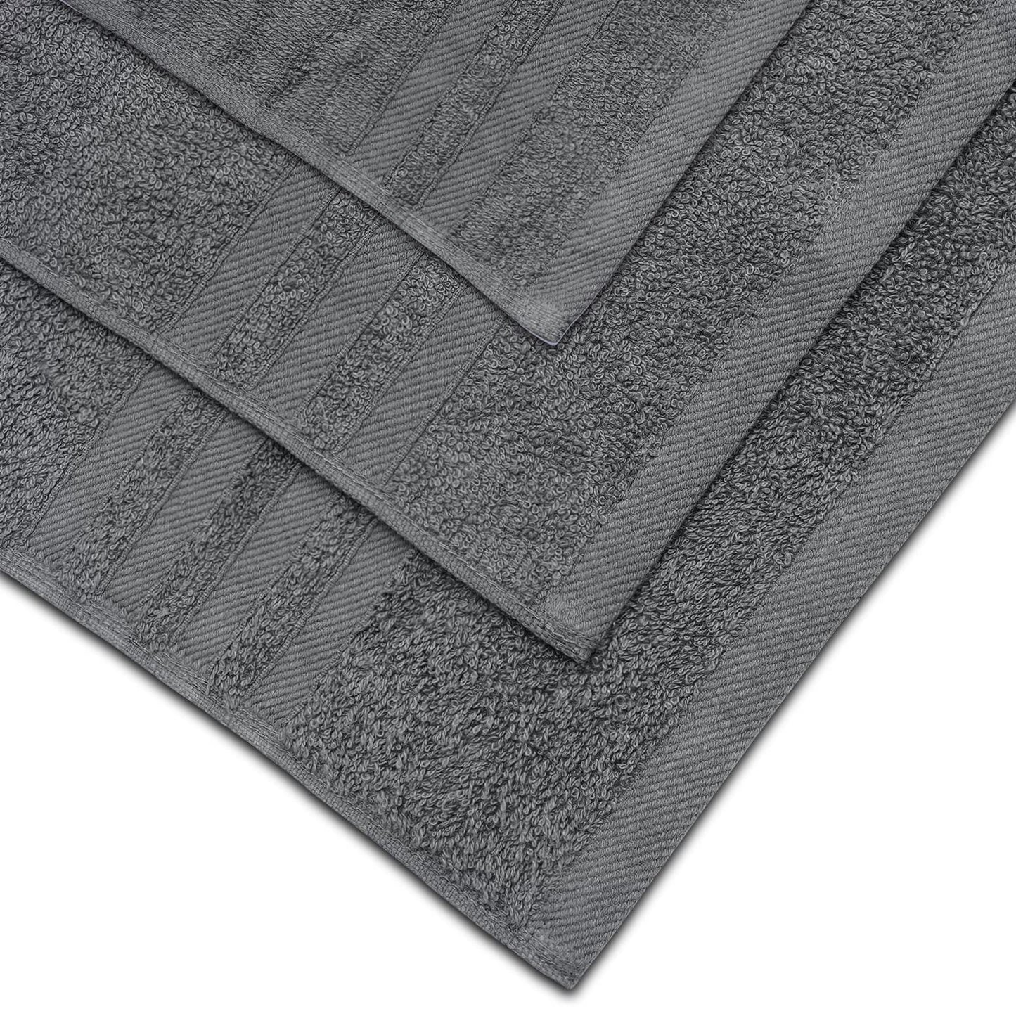12 Piece Bath Towel Set for Bathroom - Wealuxe Collection 2 Bath Towels, 4 Hand Towels, 6 Washcloths 100% Cotton Soft and Plush Highly Absorbent, Soft Towel for Hotel & Spa - Gray