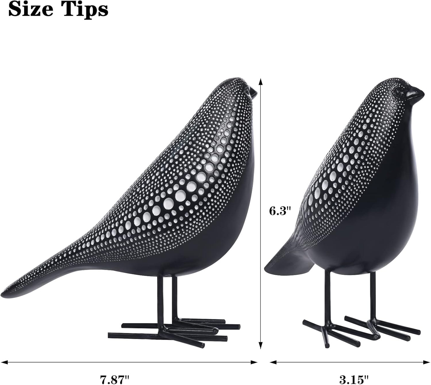 Sculptures Home Decor, Bird Figurine Shelf Decor, Modern Decorations for Living Room, Bedroom, Office, House, Resin Animal Statues and Figurine with Chic Polka Dots Art Design (Black)