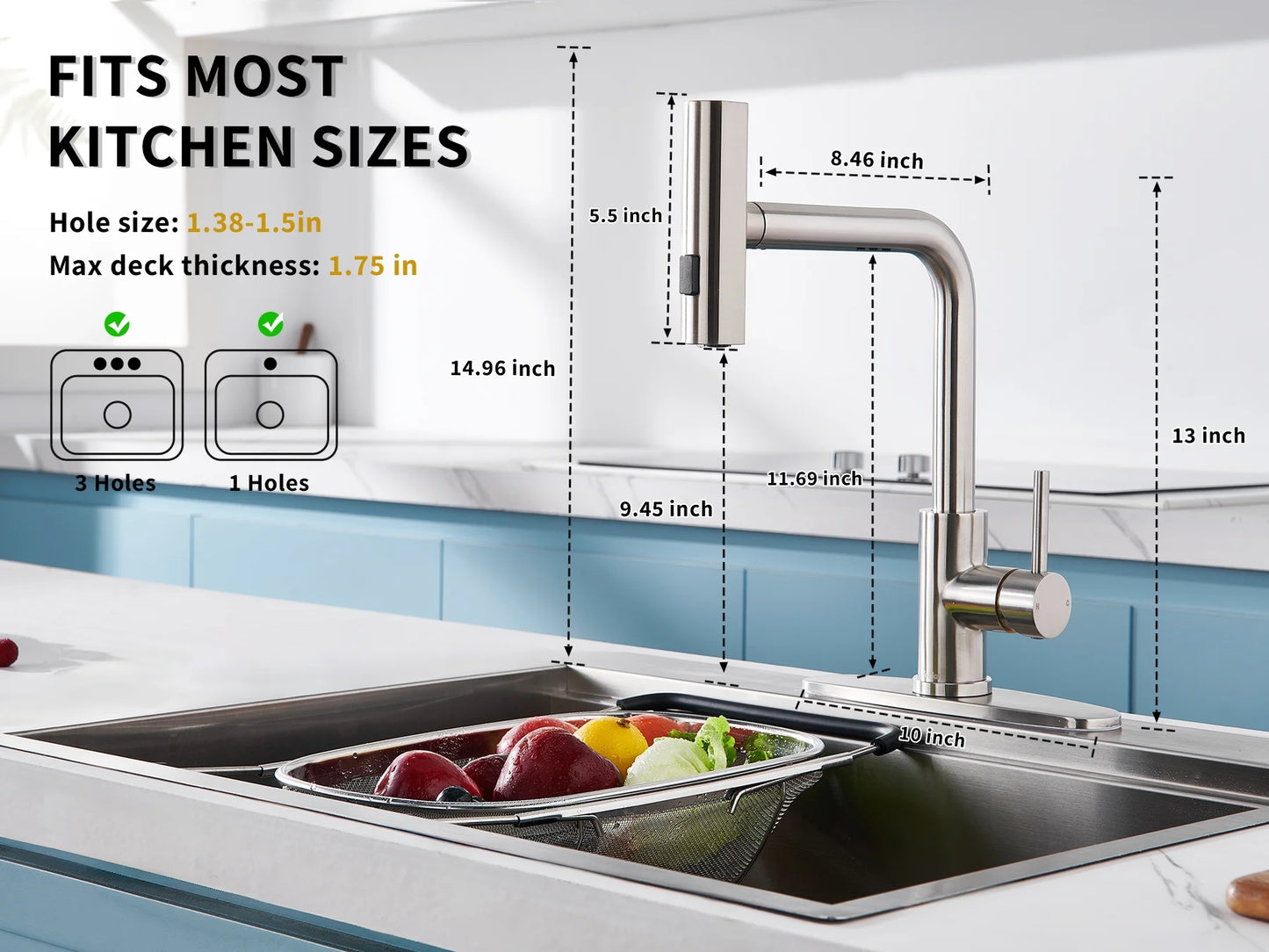 Kitchen Faucet, Waterfall Kitchen Faucet with Pull down Sprayer, 3 Modes Sprayer Kitchen Sink Faucet Single Lever Handle Faucet for Kitchen Sink, Brushed Nickel