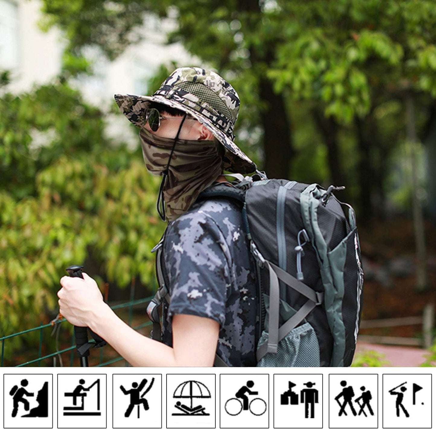 Fishing Hats for Men with Cooling Neck Gaiter Set Wide Brim Boonie Bucket Sun Hats for Men Women Hunting Mesh Beach Cap