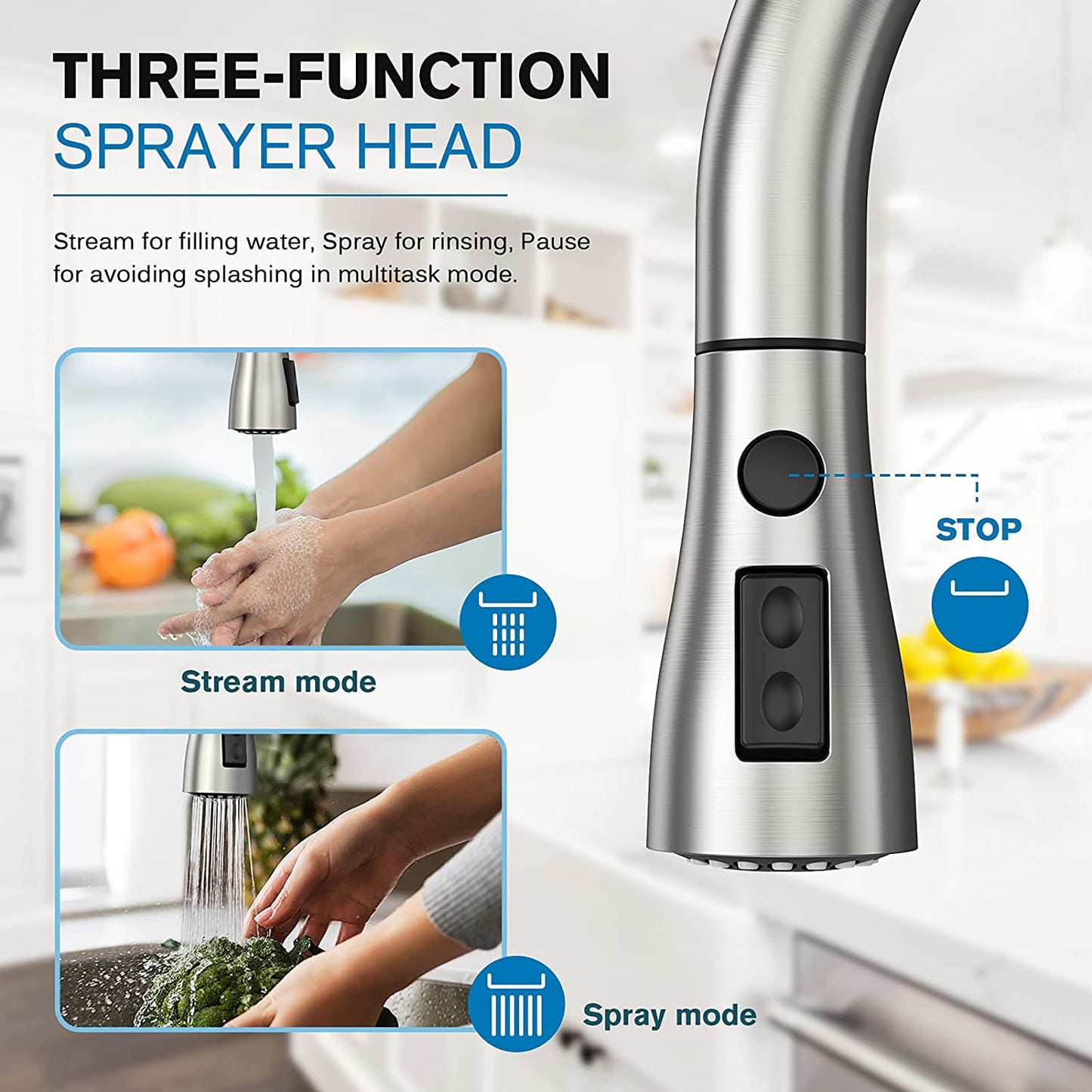 Kitchen Faucets, Kitchen Faucet with Pull down Sprayer, High Arc Single Handle Kitchen Sink Faucet with Water Lines, Brushed Nickel Kitchen Faucet with Sprayer, RV Sink Faucets