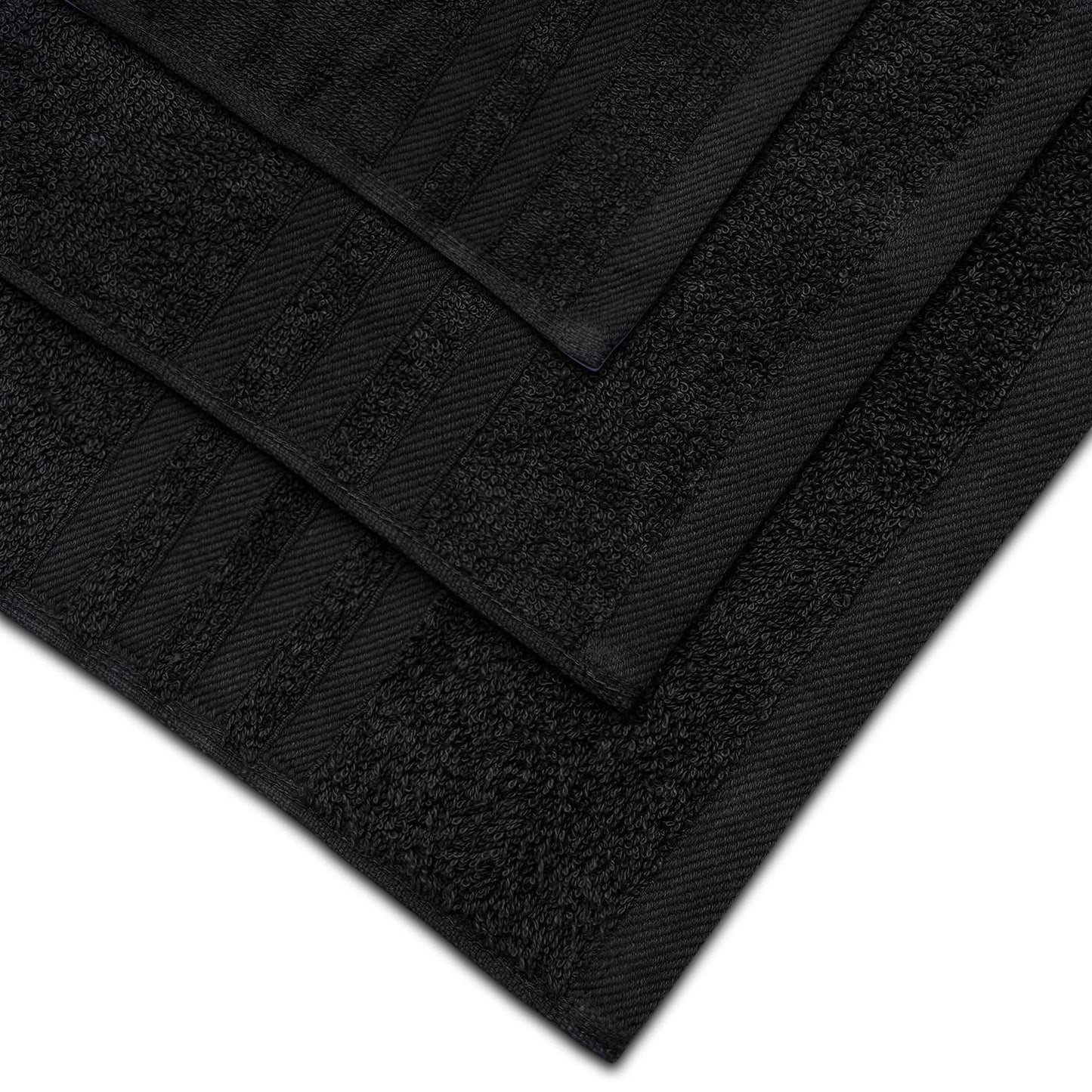 12 Piece Bath Towel Set for Bathroom - Wealuxe Collection 2 Bath Towels, 4 Hand Towels, 6 Washcloths 100% Cotton Soft and Plush Highly Absorbent, Soft Towel for Hotel & Spa - Black