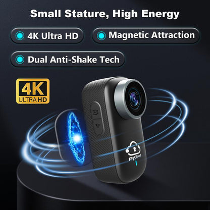 Flycloud One 4K Mini Camera for Waterproof, Anti-Shake, 3-4 Hours of Battery Life, Suitable for Pet, Travel, Adventure, and Meeting and Daily Recording