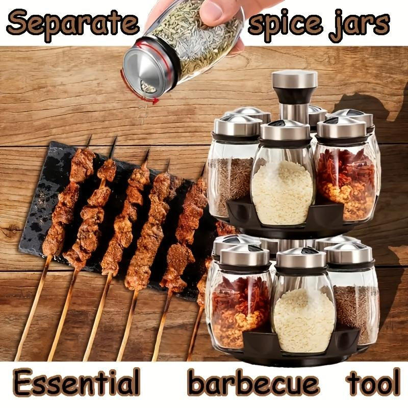 Double Layer Rotating Spice Rack360°Spice Rack Organizer Revolving Spice Rack,- Rotating Holder with 12 Glass Bottles Kitchen Seasoning Organizer Storage Canister Plastic Stainless