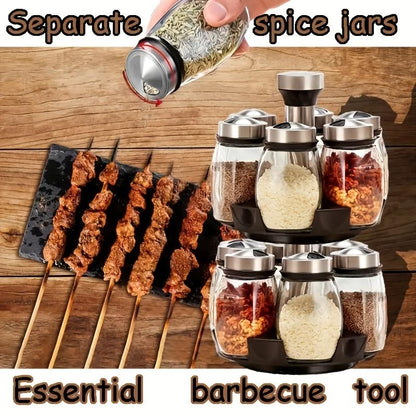 Double Layer Rotating Spice Rack360°Spice Rack Organizer Revolving Spice Rack,- Rotating Holder with 12 Glass Bottles Kitchen Seasoning Organizer Storage Canister Plastic Stainless