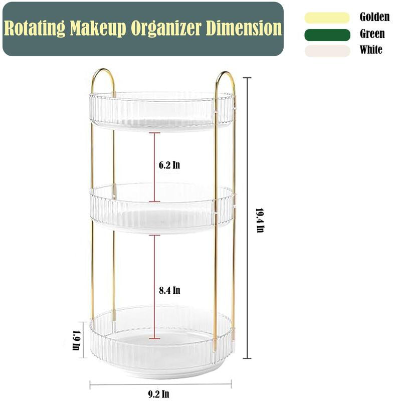360 Rotating Makeup Organizer , Countertop 3/2 Tier Bathroom Organizer Spinning Perfumes Organizers, Skincare Organizers Makeup Carousel Cosmetic Brush Storage for Vanity, Countertop, Gold