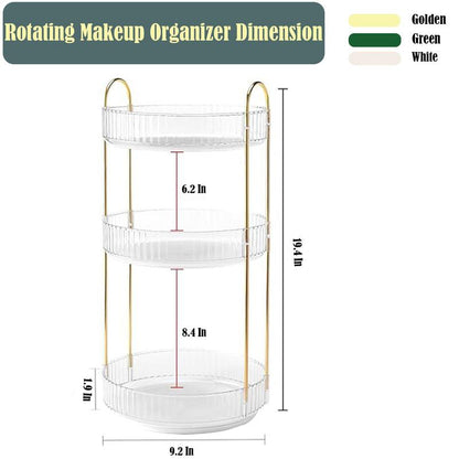 360 Rotating Makeup Organizer , Countertop 3/2 Tier Bathroom Organizer Spinning Perfumes Organizers, Skincare Organizers Makeup Carousel Cosmetic Brush Storage for Vanity, Countertop, Gold