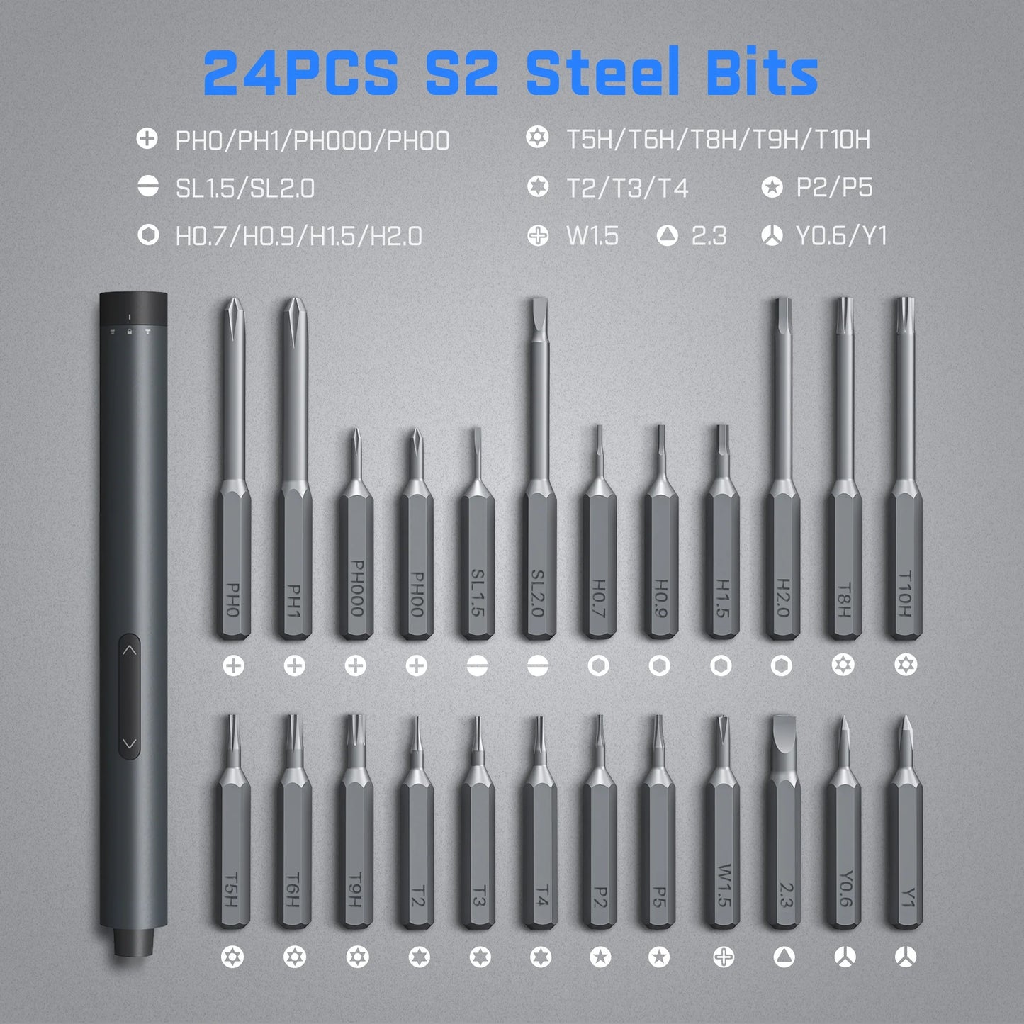 Cordless Electric Screwdriver Kit, 3 N.M Torque with 24 Magnetic Bits, Quick-Charge Battery & Magnetic Holder - Ideal for Electronics Repair (Phones, Laptops, Watches)