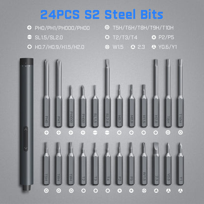 Cordless Electric Screwdriver Kit, 3 N.M Torque with 24 Magnetic Bits, Quick-Charge Battery & Magnetic Holder - Ideal for Electronics Repair (Phones, Laptops, Watches)