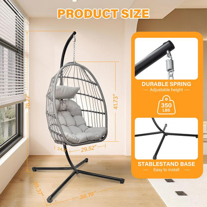 Hanging Egg Chair with Stand, Patio Wicker Hammock Egg Swing Chair with Cushion for Bedroom Garden Indoor Outdoor