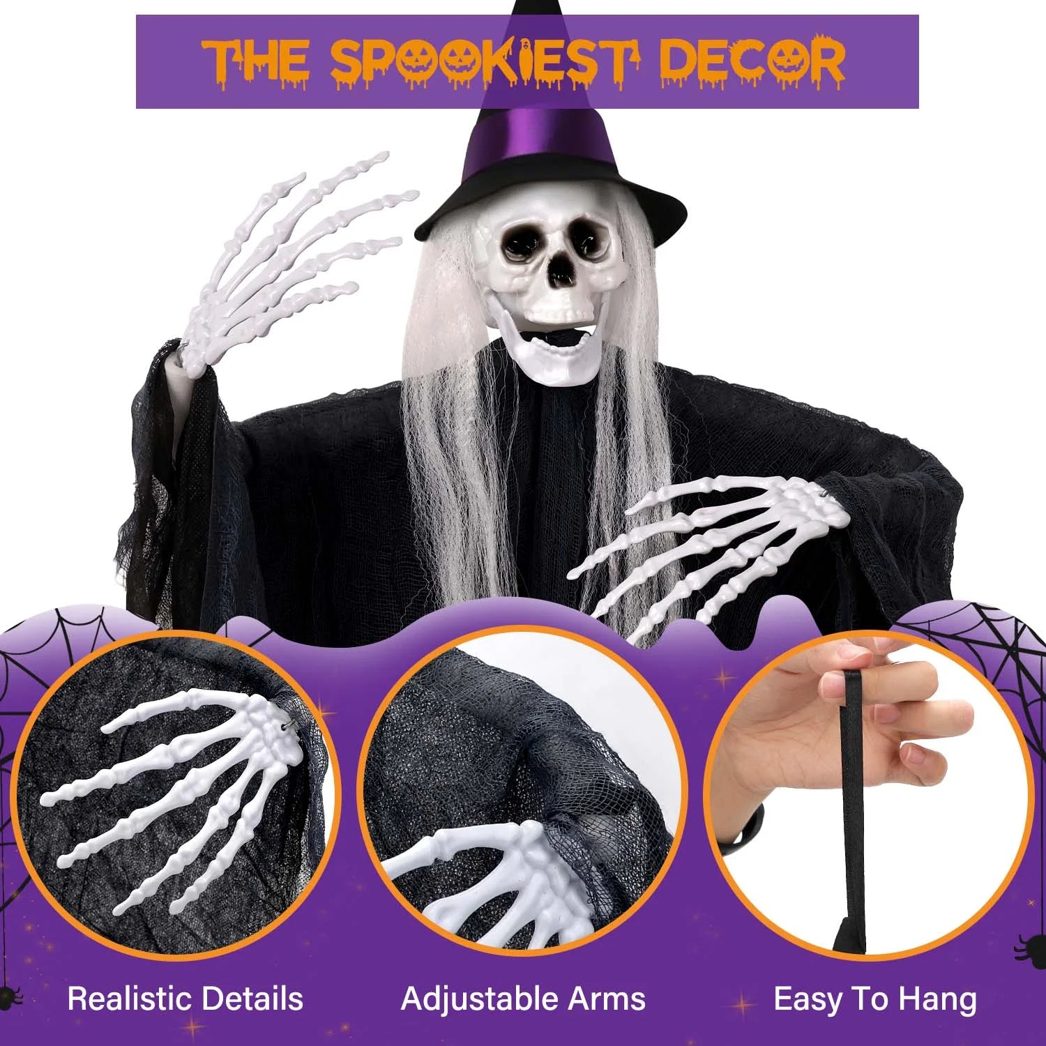 3Pcs Halloween Hanging Ghosts, Halloween Decorations Outdoor Indoor Scary Skeleton Ghosts, Haunted House Props