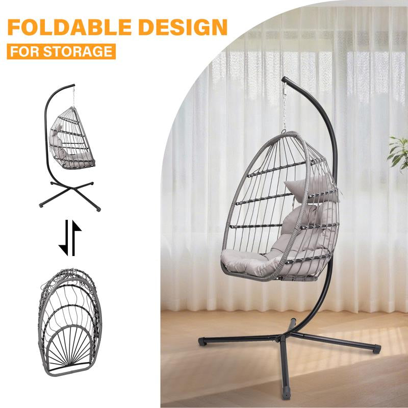 Hanging Egg Chair with Stand, Patio Wicker Hammock Egg Swing Chair with Cushion for Bedroom Garden Indoor Outdoor