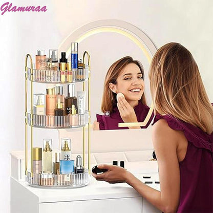 360 Rotating Makeup Organizer , Countertop 3/2 Tier Bathroom Organizer Spinning Perfumes Organizers, Skincare Organizers Makeup Carousel Cosmetic Brush Storage for Vanity, Countertop, Gold