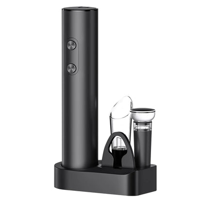 Electric Wine Opener 5-In-1,Automatic Battery Operated Bottle Corkscrew Set with Base, Foil Cutter,Pour,Vacuum Stopper,Cordless, Black