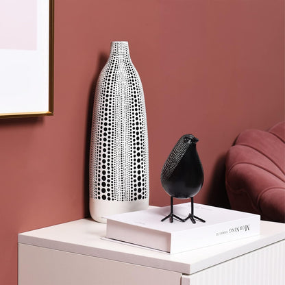 Sculptures Home Decor, Bird Figurine Shelf Decor, Modern Decorations for Living Room, Bedroom, Office, House, Resin Animal Statues and Figurine with Chic Polka Dots Art Design (Black)
