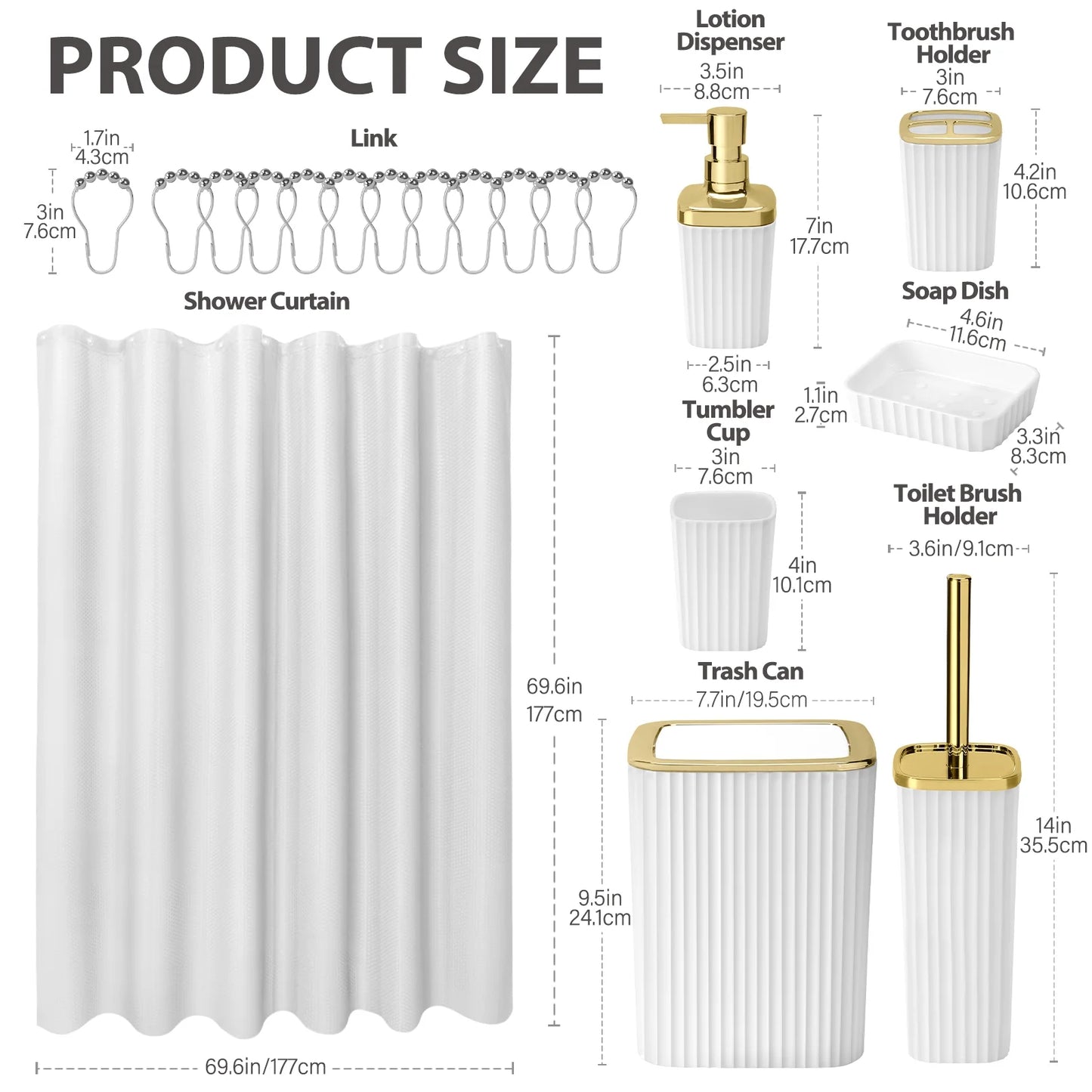 19 Pcs White Bathroom Accessories Sets with Shower Curtain, Specially Designed for Small Spaces