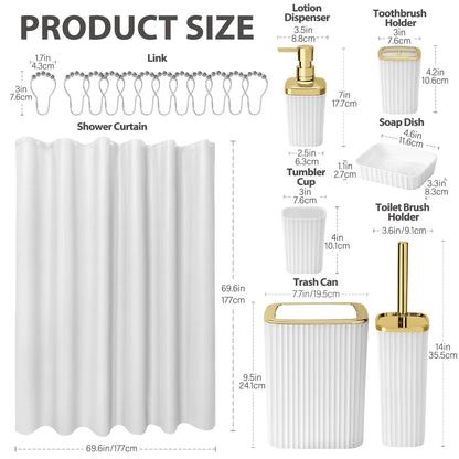 19 Pcs White Bathroom Accessories Sets with Shower Curtain, Specially Designed for Small Spaces