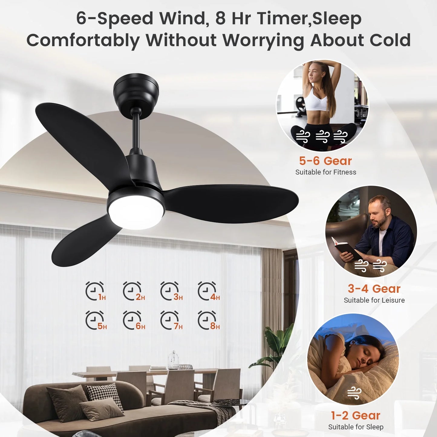 Ceiling Fans with Lights and Remote & App Control,36 Inch Modern Ceiling Fans,3 Reversible Blades Dimmable Noiseless, for Bedroom Kitchen Patio,Black