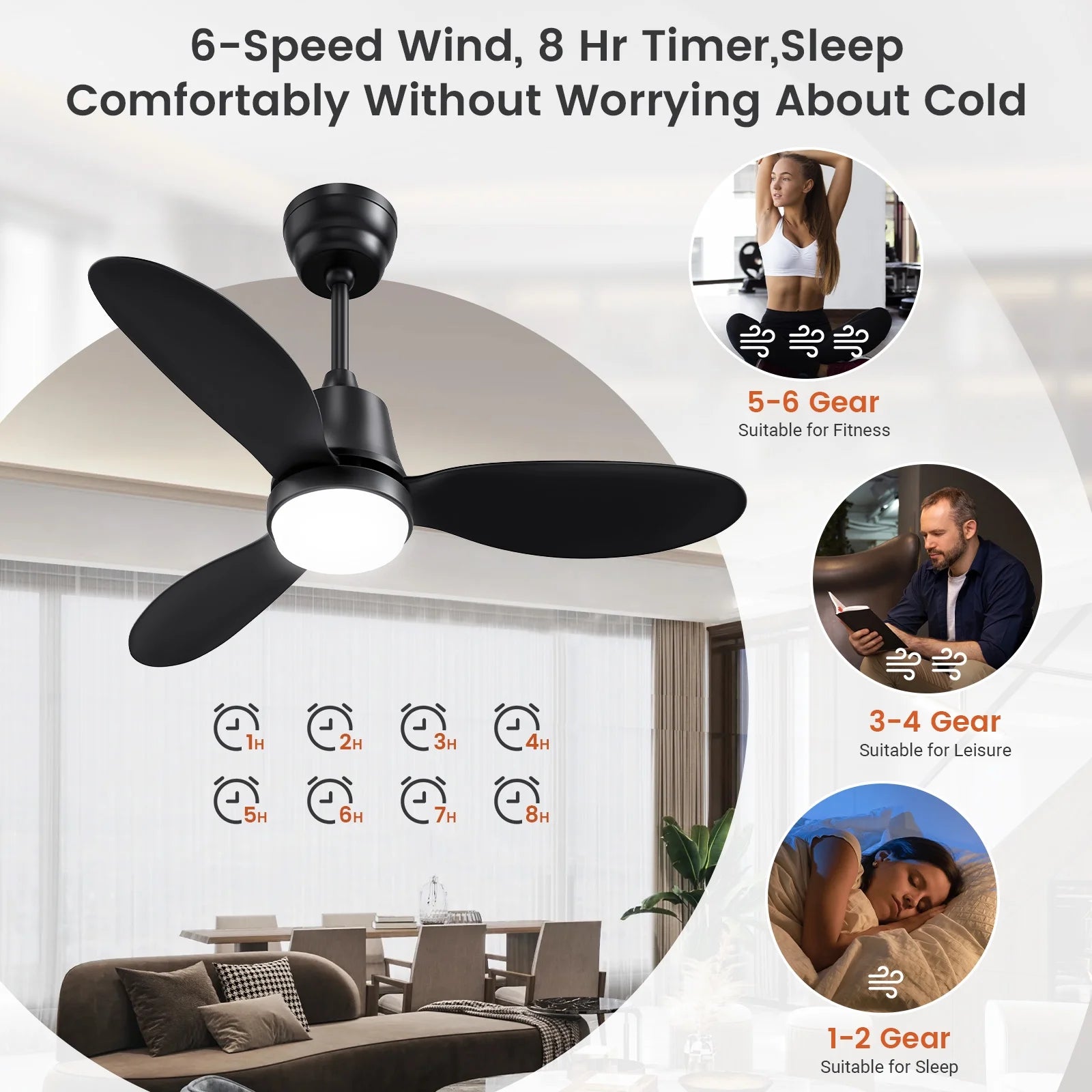 Ceiling Fans with Lights and Remote & App Control,36 Inch Modern Ceiling Fans,3 Reversible Blades Dimmable Noiseless, for Bedroom Kitchen Patio,Black