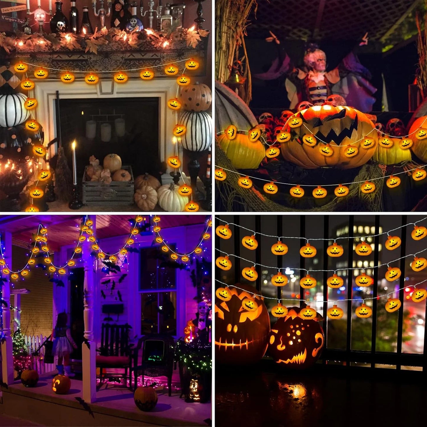 Halloween Lights, 20Ft 40 LED Orange Pumpkin String Lights, 8 Modes Pumpkin Lantern Halloween Decorations Indoor Outdoor