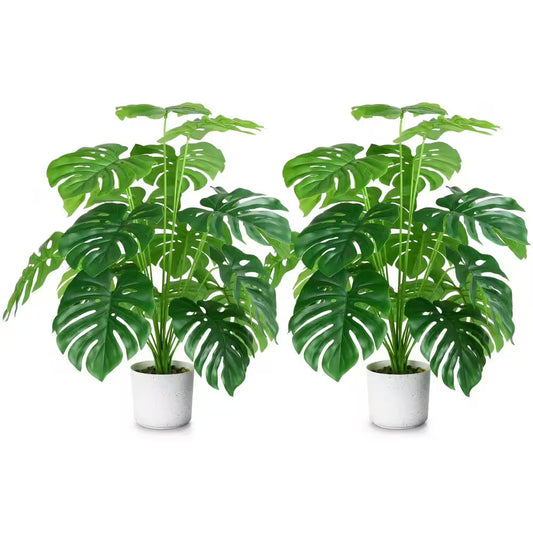 28 In. Green Artificial Tropical Palm Tree Plants, 2-Pieces