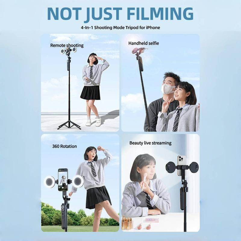 70" Smart AI Facial Recognition Phone Tripod,360 Rotation Travel Selfie Stick Stand,Face Tracking Phone Tripod with Light and Remote, Selfie Stick for Video Recording & Tiktok Live Streaming & Content Creator