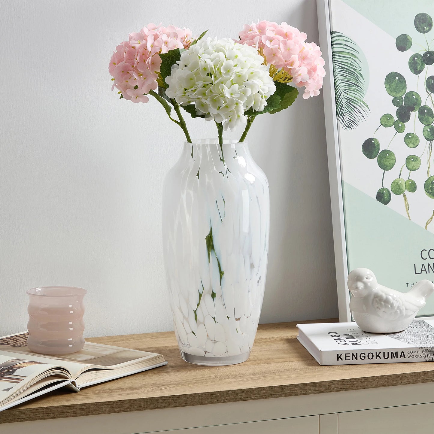 13'' Tall White Painted Glass Bouquet Vase