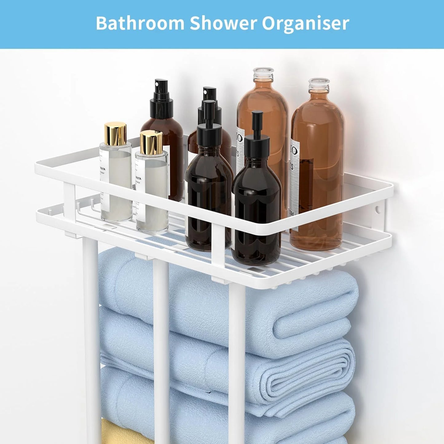 Wall Towel Rack for Rolled Towels, New Upgrade Towel Racks for Bathroom Wall Mounted, Bathroom Bar Towel Storage, Metal Bath Towel Holder for Bathroom Wall Mounted, White