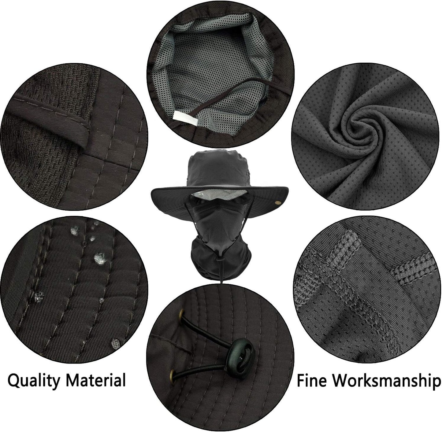 Fishing Hats for Men with Cooling Neck Gaiter Set Wide Brim Boonie Bucket Sun Hats for Men Women Hunting Mesh Beach Cap