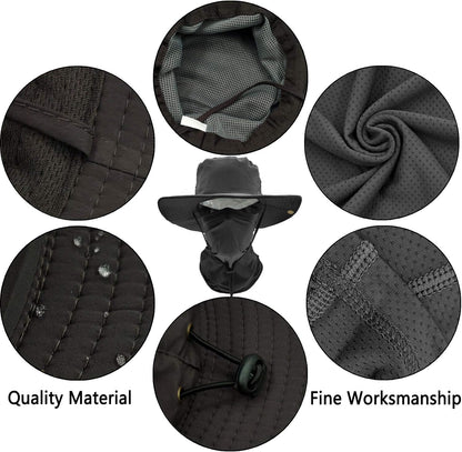 Fishing Hats for Men with Cooling Neck Gaiter Set Wide Brim Boonie Bucket Sun Hats for Men Women Hunting Mesh Beach Cap