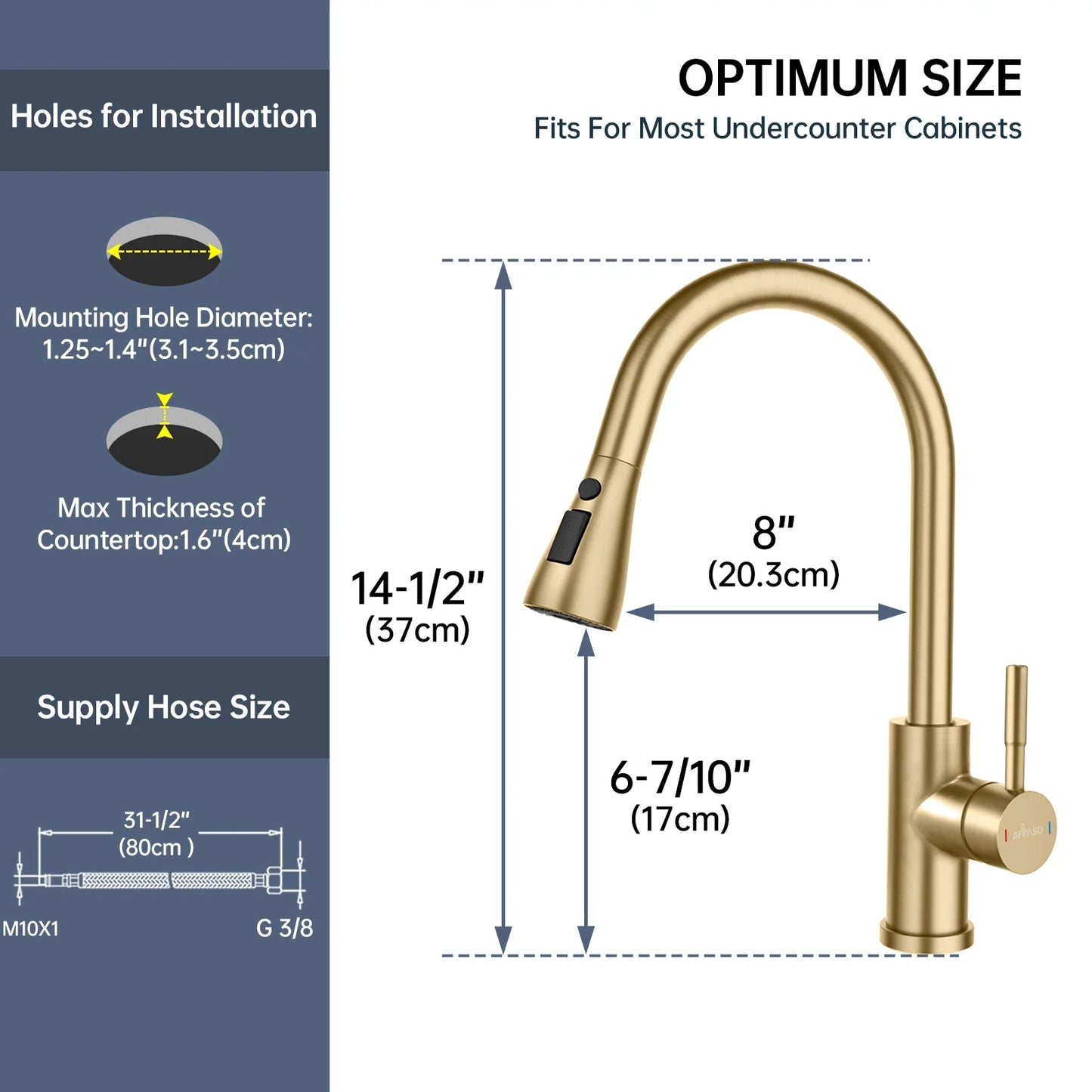 Brushed Gold 2 Hole Kitchen Faucet with Pull down 3 Modes Sprayer, Champagne Gold Kitchen Sink Faucet, High Arch Faucet Kitchen for 1 or 2 Hole Sink, Gold Kitchen Faucet with Soap Dispenser