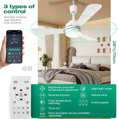 Ceiling Fans with Lights,28" LED Fan Light Hanging with Hook,Hook Type Ceiling F