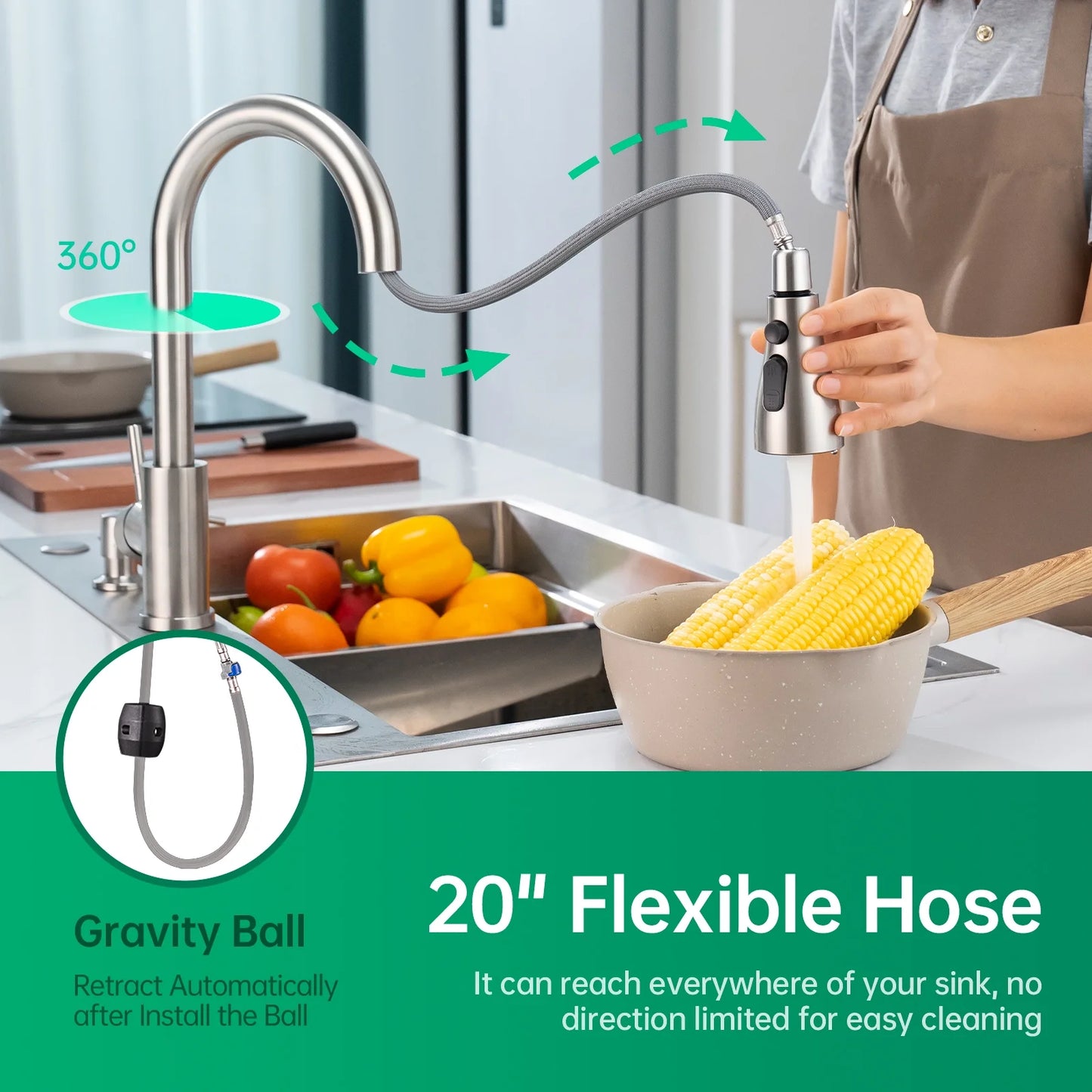 Stainless Steel Brushed Nickel High Arch Kitchen Faucet