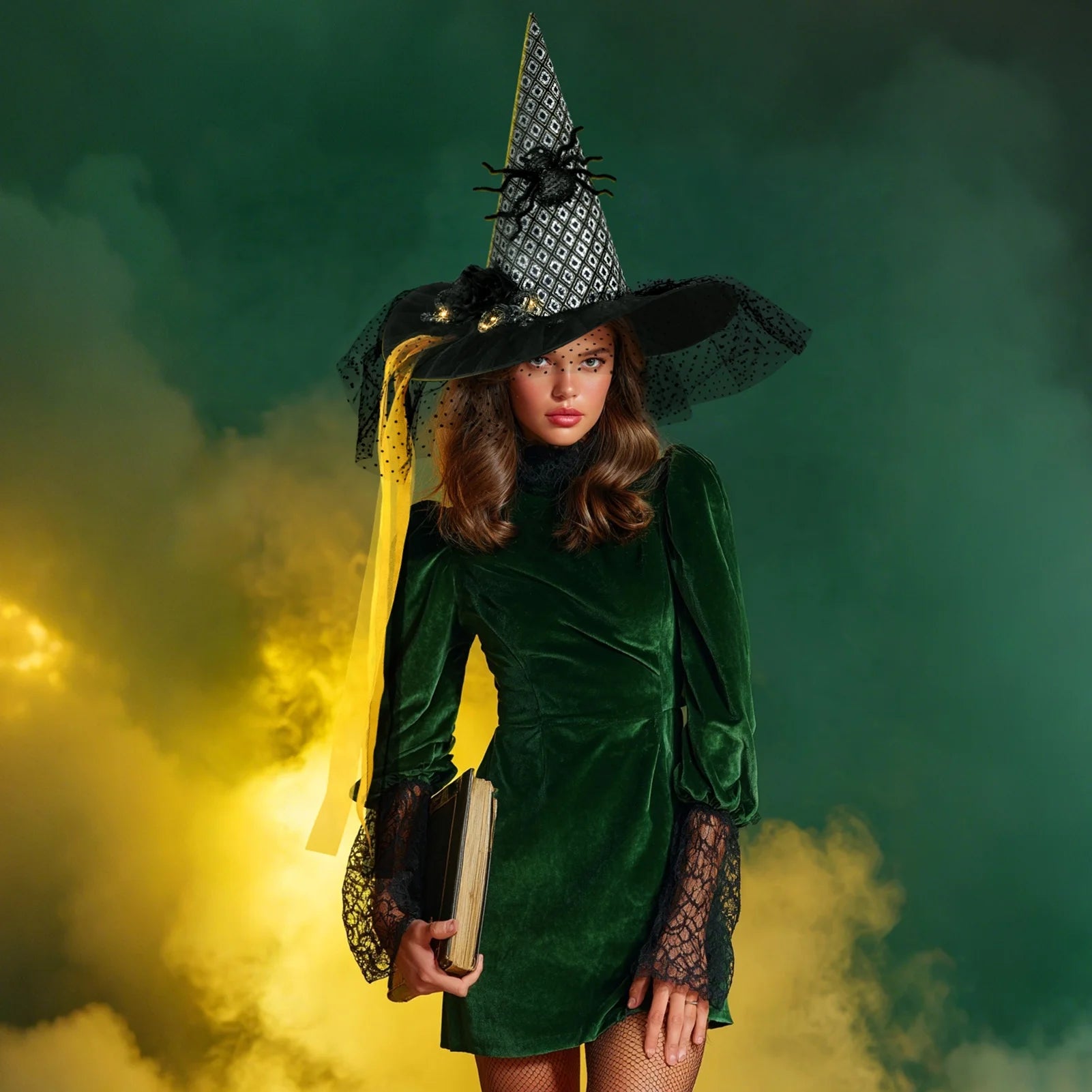 Halloween Witch Hats for Women with Lamp Cosplay Party Halloween Costume Accessory Black