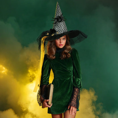 Halloween Witch Hats for Women with Lamp Cosplay Party Halloween Costume Accessory Black