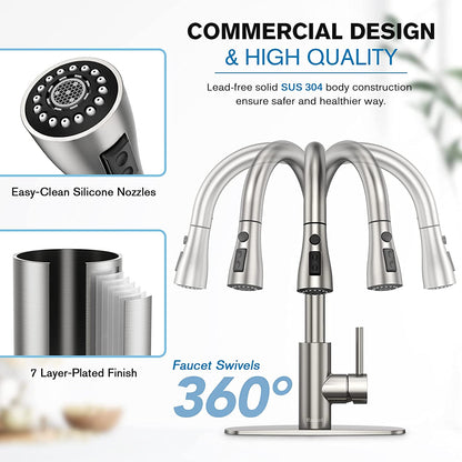 Kitchen Faucets, Kitchen Faucet with Pull down Sprayer, High Arc Single Handle Kitchen Sink Faucet with Water Lines, Brushed Nickel Kitchen Faucet with Sprayer, RV Sink Faucets