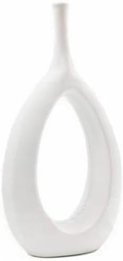 Samawi Ceramic White Vase Set of 2, Modern Living Room Decor, Ideal for Home Decor