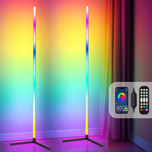 Led Corner Floor Lamp, Smart RGB Floor Lamp with App&Remote,Mulit-Colors Changing, Music Sync, Modern Corner Led Light for Bedroom Living Room and Gaming Room, Timing&Schedule,2Pack