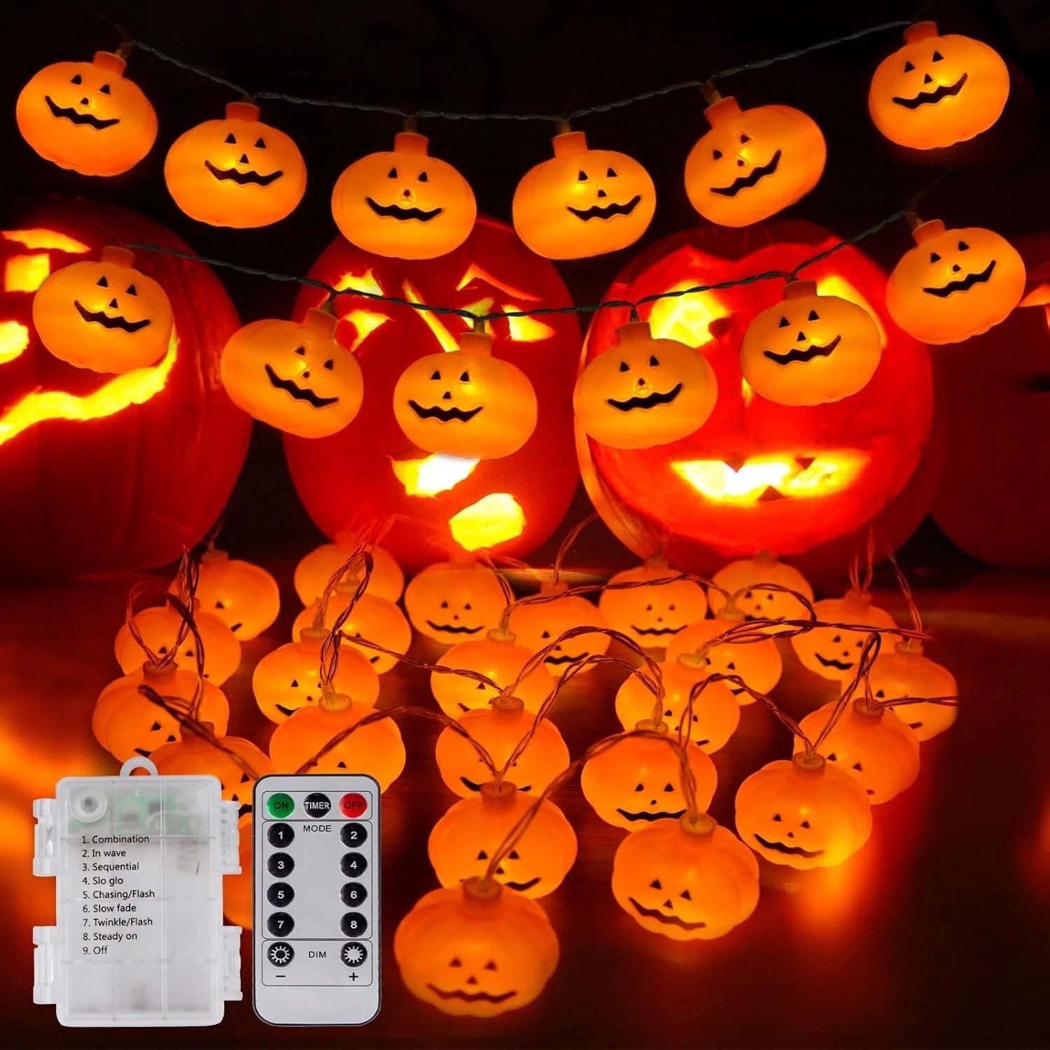 Halloween Lights, 20Ft 40 LED Orange Pumpkin String Lights, 8 Modes Pumpkin Lantern Halloween Decorations Indoor Outdoor