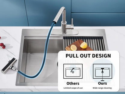 Kitchen Faucet, Waterfall Kitchen Faucet with Pull down Sprayer, 3 Modes Sprayer Kitchen Sink Faucet Single Lever Handle Faucet for Kitchen Sink, Brushed Nickel