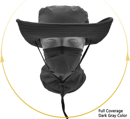 Fishing Hats for Men with Cooling Neck Gaiter Set Wide Brim Boonie Bucket Sun Hats for Men Women Hunting Mesh Beach Cap