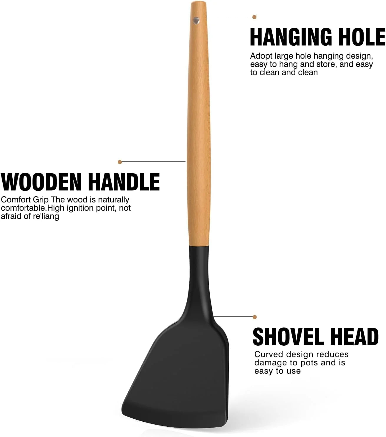 Silicone Cooking Utensils Set - Silicone Kitchen Utensils for Cooking Wooden Handles, 446°F Heat Resistant Kitchen Utensil Spatula Sets W Holder, Gadgets for Non-Stick Cookware BPA FREE (Black)