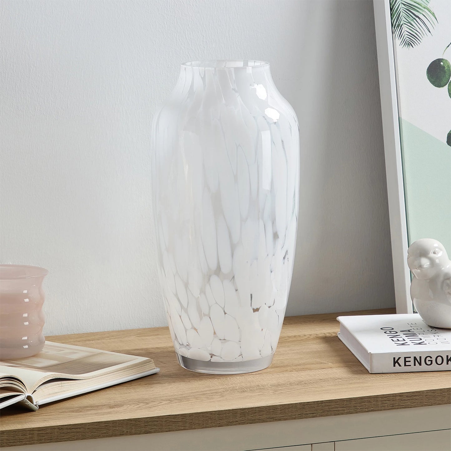 13'' Tall White Painted Glass Bouquet Vase