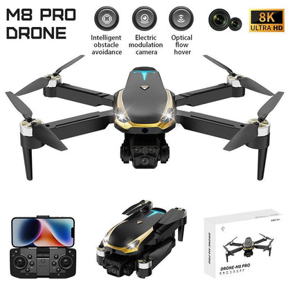 Ultimate M8 PRO FPV Drone 2025 4K UHD Stabilized Camera 5G Wifi Brushless Motors Optical Flow Auto Return Intelligent Aerial Photography with Three Sides Obstacle Sensing & Omnidirectional Guard Flight