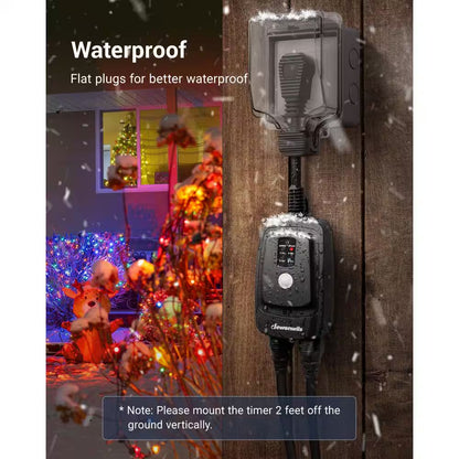 Outdoor Light Countdown Timer Waterproof with 2-Grounded Outlets for Outdoor Lighting-Black