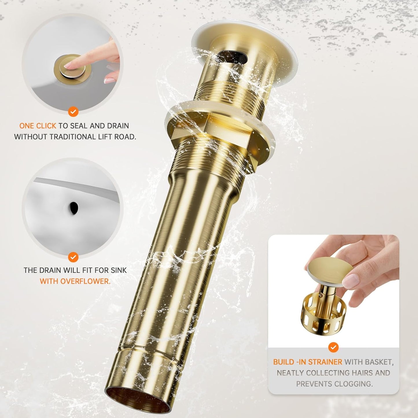 Brushed Gold Bathroom Sink Faucet, 4 Inch Single Hole or 3 Hole Centerset Vanity Faucet, with Swivel 360 Degree Spout, Pop up Drain and Water Supply Line, SGF0310-BG