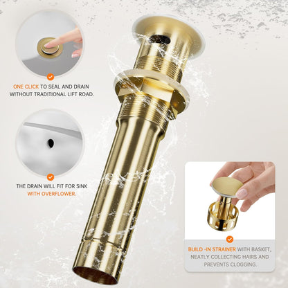 Brushed Gold Bathroom Sink Faucet, 4 Inch Single Hole or 3 Hole Centerset Vanity Faucet, with Swivel 360 Degree Spout, Pop up Drain and Water Supply Line, SGF0310-BG