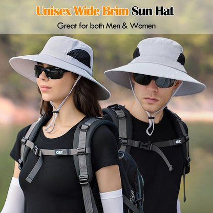 Waterproof Sun UPF 50+ Bucket Hat for Men Women,  UV Protection Packable Brimmed Boonie for Fishing Hiking Outdoor Cap - Black